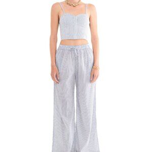 Desert Queen Pin Striped Blue and White 100% Cotton Set -